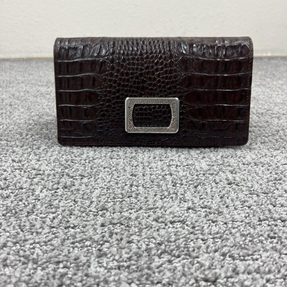 Brighton Clutch Wallet Women One Size Brown Croc Embossed Checkbook Logo Leather